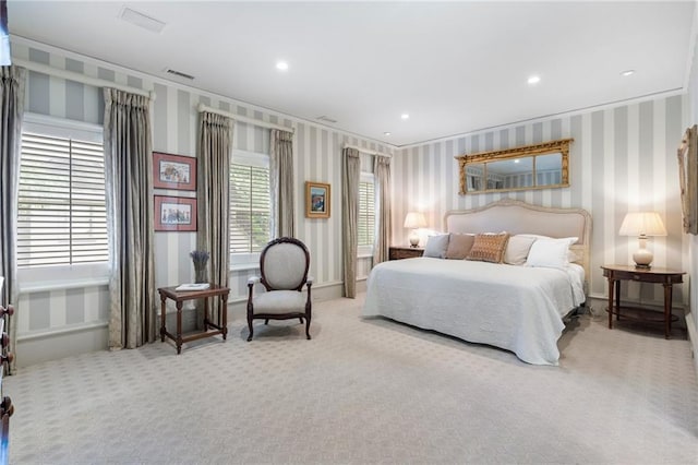 2525 Peachtree Rd Unit 28, Atlanta, GA 30305 - bedroom featuring wallpapered walls, carpet flooring, and recessed lighting