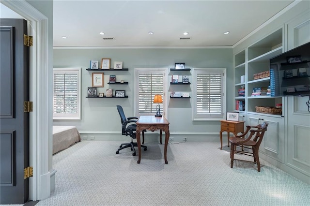 2525 Peachtree Rd Unit 28, Atlanta, GA 30305 - carpeted home office featuring crown molding and recessed lighting