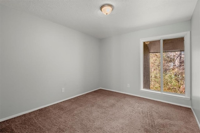 unfurnished room with a textured ceiling and carpet flooring
