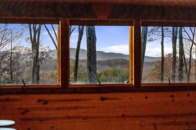 interior space with a mountain view