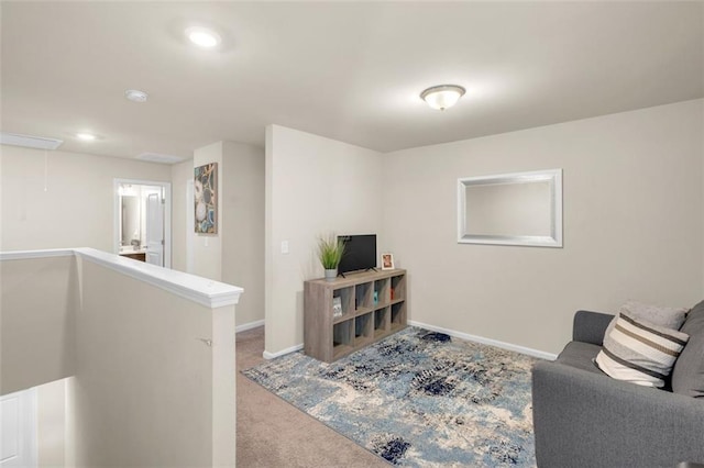 104 Auburn Crossing Way, Auburn, GA 30011 - living room with attic access, carpet flooring, baseboards, and recessed lighting