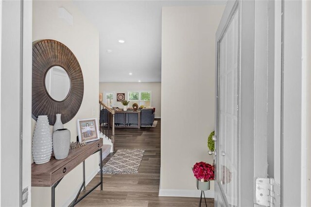 104 Auburn Crossing Way, Auburn, GA 30011 - corridor with wood finished floors, recessed lighting, and baseboards