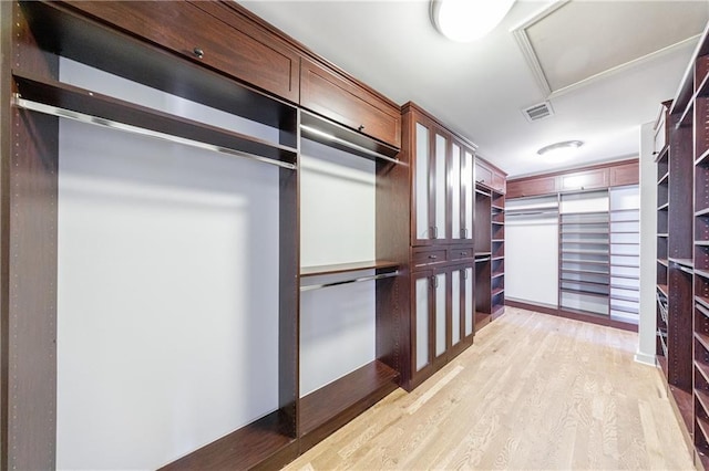 spacious closet featuring light wood-type flooring