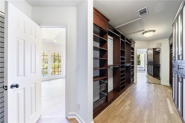 spacious closet featuring light wood-type flooring