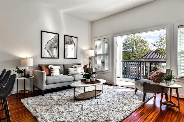 living room with dark wood-type flooring