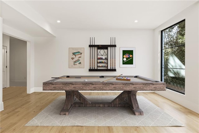 5060 Lake Forrest Dr, Atlanta, GA 30342 - rec room with light wood-type flooring, baseboards, pool table, and recessed lighting