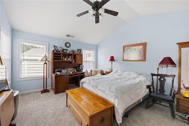418 Thaxton Ln, Woodstock, GA 30188 - bedroom featuring vaulted ceiling, light colored carpet, and ceiling fan