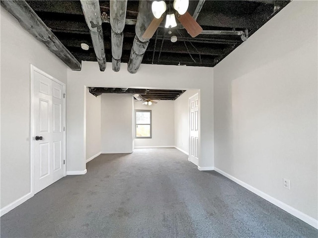 carpeted empty room with ceiling fan