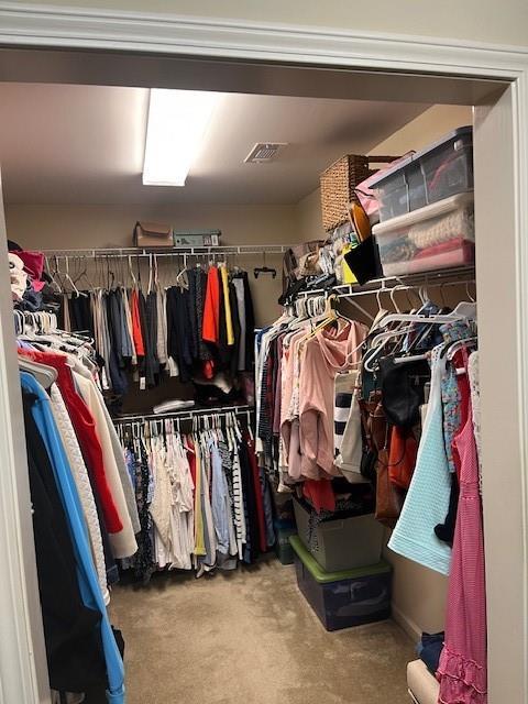 walk in closet with carpet flooring