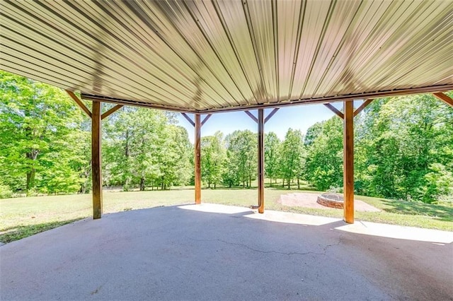 view of patio / terrace with a fire pit