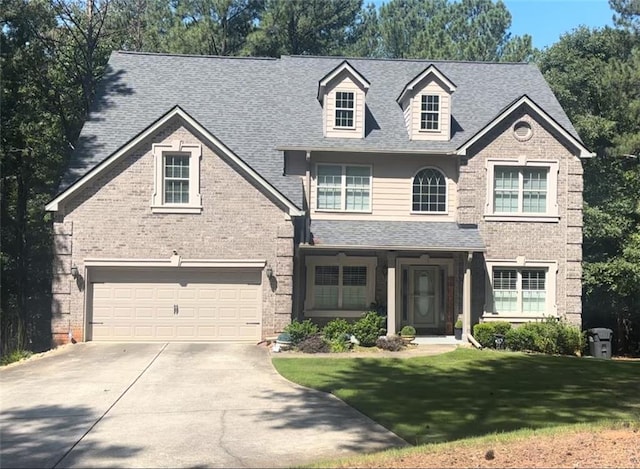 view of front of house with a garage and a front yard