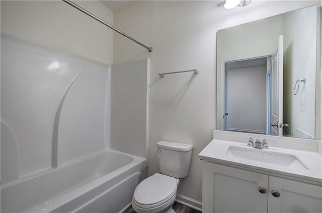 full bathroom featuring shower / washtub combination, toilet, and vanity