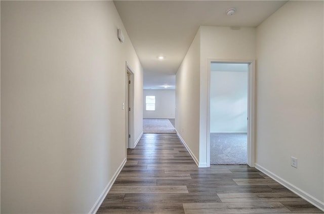 hall with dark wood-type flooring