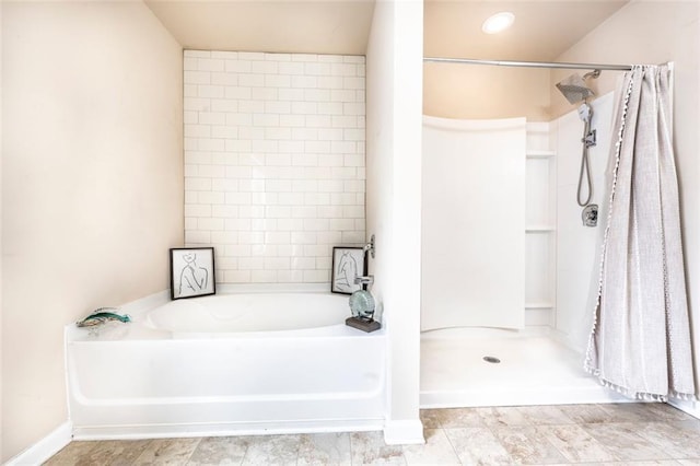 8553 Braylen Manor Dr, Douglasville, GA 30134 - full bathroom featuring a garden tub and a shower with curtain