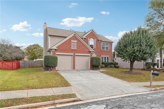 view of front facade featuring a front yard and a garage