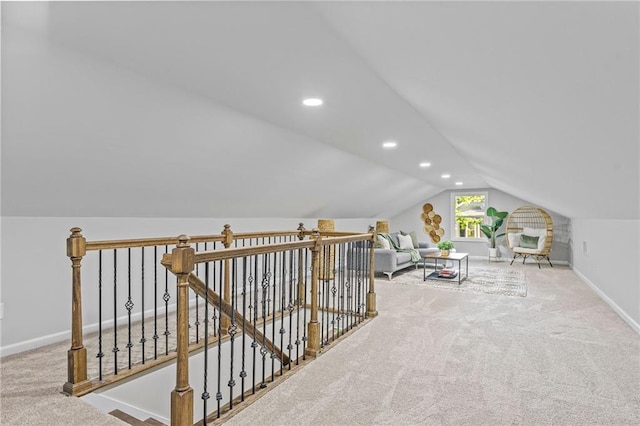 bonus room featuring carpet floors, recessed lighting, baseboards, and lofted ceiling