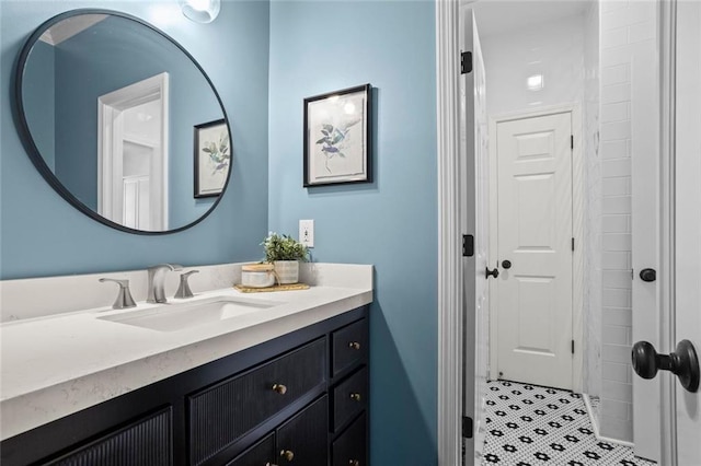 605 Linkside Holw, Alpharetta, GA 30005 - bathroom featuring vanity, a shower with shower curtain, and tile patterned floors