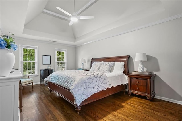 605 Linkside Holw, Alpharetta, GA 30005 - bedroom with a tray ceiling, wood finished floors, a ceiling fan, and ornamental molding