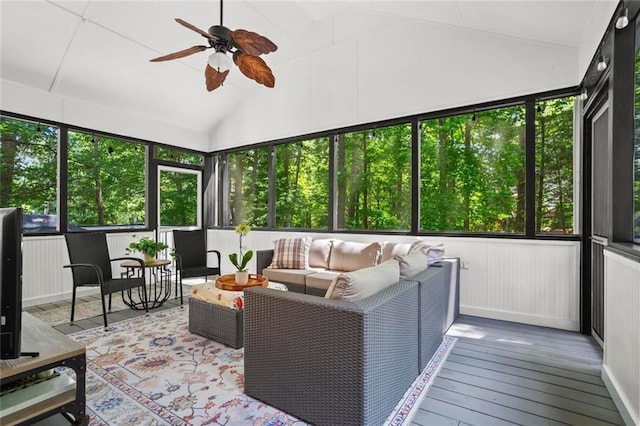 605 Linkside Holw, Alpharetta, GA 30005 - sunroom / solarium with vaulted ceiling, a ceiling fan, and outdoor lounge area