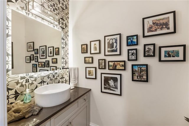 132 Grand Cres, Alpharetta, GA 30009 - bathroom with vanity, tasteful backsplash, and healthy amount of natural light