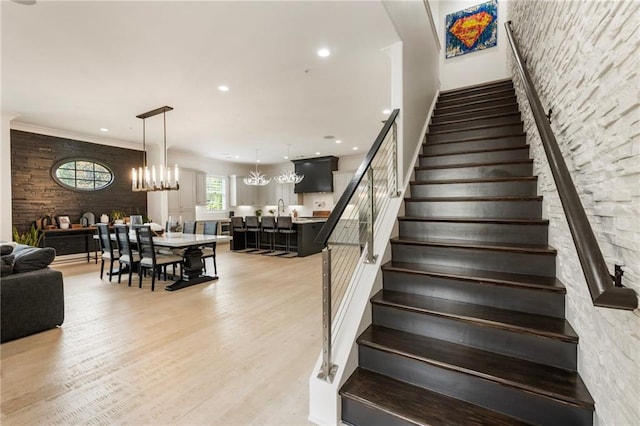 132 Grand Cres, Alpharetta, GA 30009 - stairway with a chandelier, wood finished floors, and recessed lighting