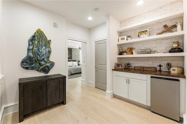 132 Grand Cres, Alpharetta, GA 30009 - indoor dry bar with stainless steel refrigerator, light wood-style flooring, and recessed lighting