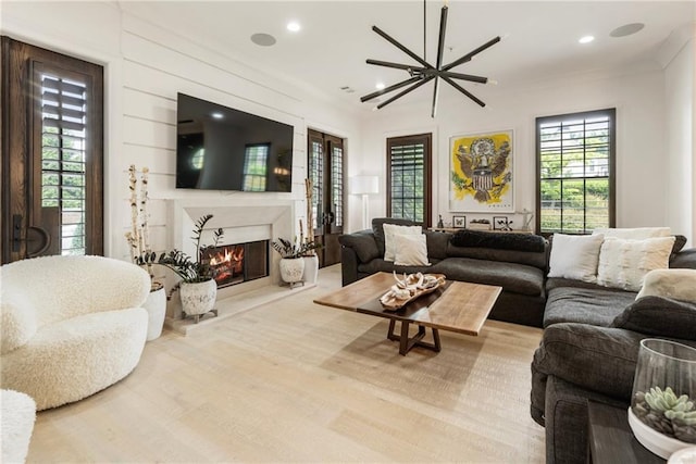 132 Grand Cres, Alpharetta, GA 30009 - living area with a fireplace, recessed lighting, and wood finished floors