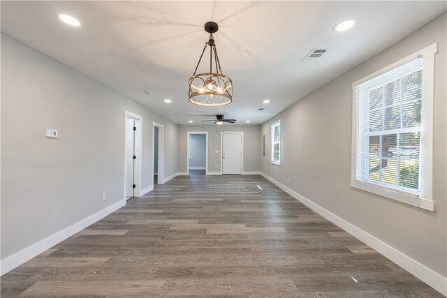 141 Nathan Rd, Atlanta, GA 30331 - unfurnished dining area featuring recessed lighting, baseboards, a chandelier, dark wood-style floors, and a ceiling fan