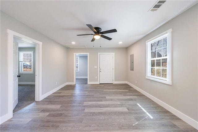 141 Nathan Rd, Atlanta, GA 30331 - spare room featuring wood finished floors, a ceiling fan, baseboards, recessed lighting, and electric panel