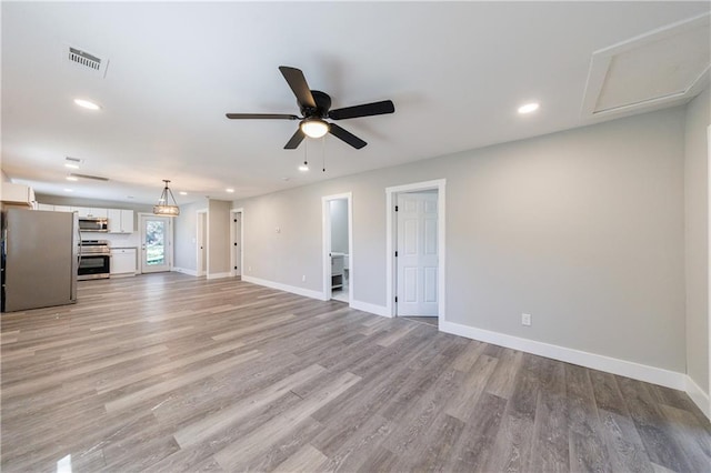 141 Nathan Rd, Atlanta, GA 30331 - unfurnished living room featuring a ceiling fan, baseboards, recessed lighting, and light wood-style flooring