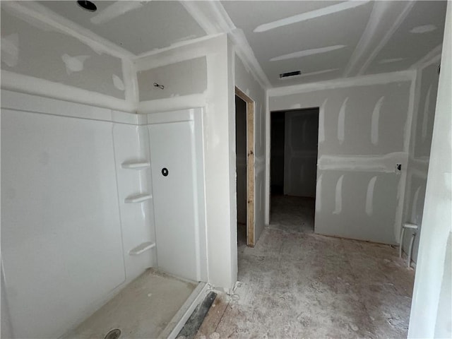 bathroom featuring visible vents and a stall shower