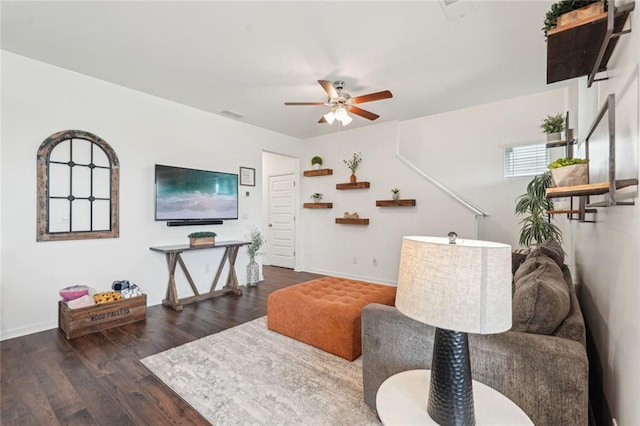 29 Gaston Ct, Hoschton, GA 30548 - living area with ceiling fan, wood finished floors, and baseboards