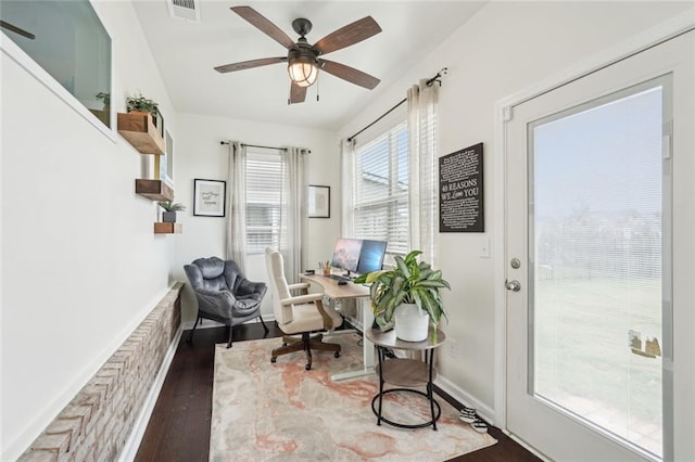29 Gaston Ct, Hoschton, GA 30548 - home office with a ceiling fan, wood finished floors, and baseboards