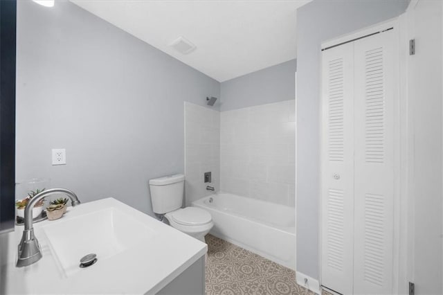 full bathroom featuring vanity, shower / bathing tub combination, and toilet