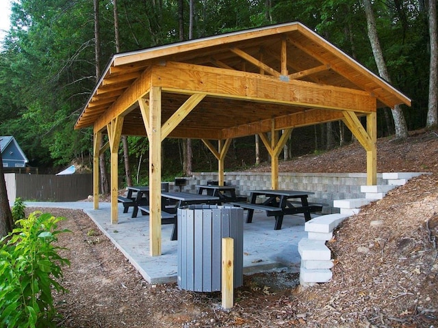 view of community featuring a gazebo and a patio area