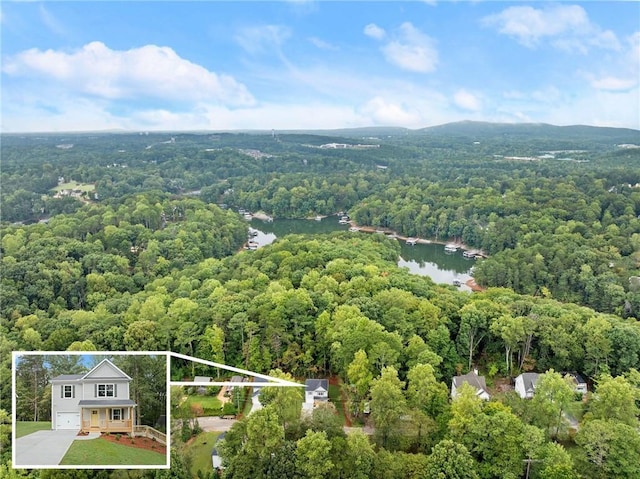 bird's eye view featuring a water view