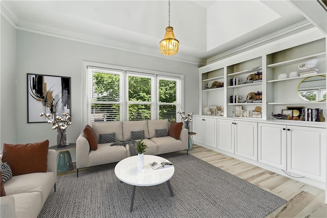 4011 Charrwood Trce, Marietta, GA 30062 - living area with crown molding, light wood-style floors, and a chandelier