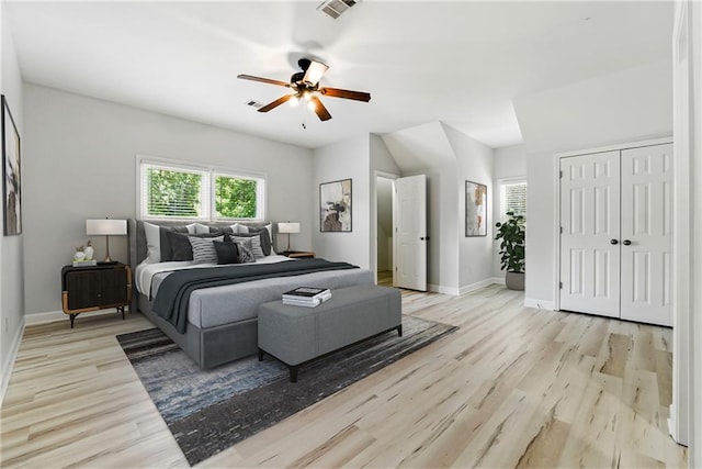 4011 Charrwood Trce, Marietta, GA 30062 - bedroom with light wood-style flooring, baseboards, and a ceiling fan