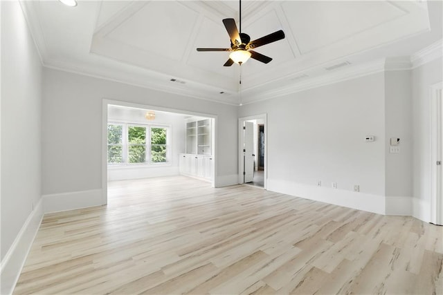 4011 Charrwood Trce, Marietta, GA 30062 - unfurnished room with coffered ceiling, light wood-style floors, ornamental molding, ceiling fan, and baseboards