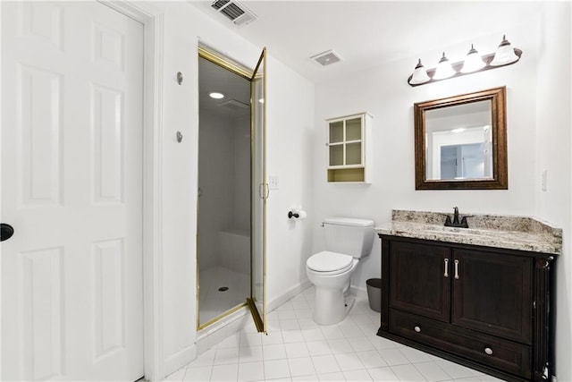 4011 Charrwood Trce, Marietta, GA 30062 - bathroom featuring baseboards, a stall shower, toilet, vanity, and tile patterned flooring
