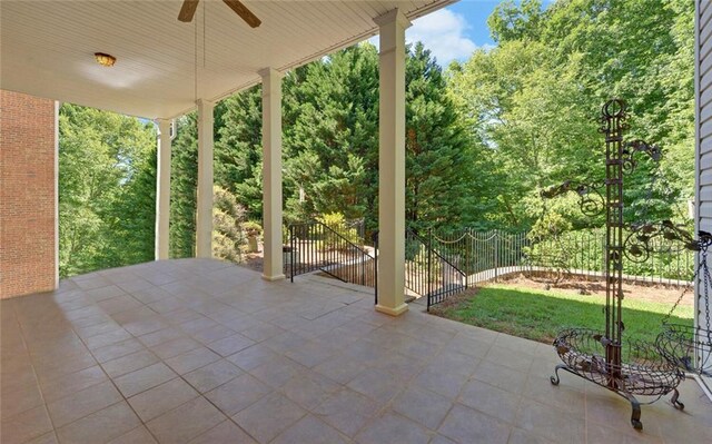 view of patio / terrace featuring ceiling fan