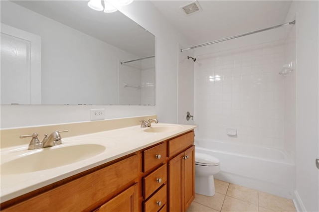 full bath with tile patterned flooring, toilet, visible vents, and a sink