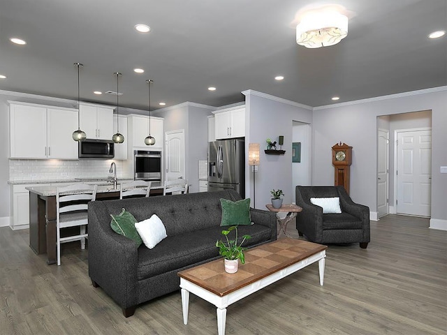 712 Broken Arrow, Waleska, GA 30183 - living room featuring crown molding, wood finished floors, and recessed lighting