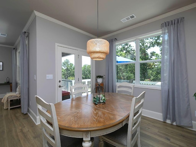 712 Broken Arrow, Waleska, GA 30183 - dining room featuring wood finished floors, crown molding, healthy amount of natural light, and french doors
