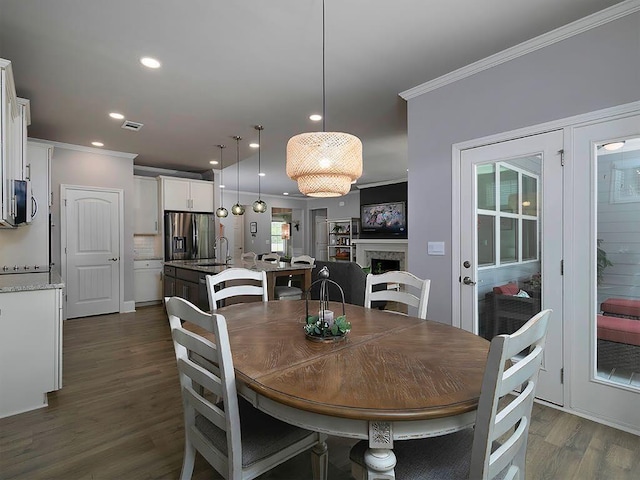 712 Broken Arrow, Waleska, GA 30183 - dining area with ornamental molding, recessed lighting, and dark wood-type flooring