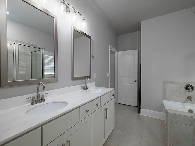 712 Broken Arrow, Waleska, GA 30183 - full bathroom with double vanity, a garden tub, and tile patterned flooring