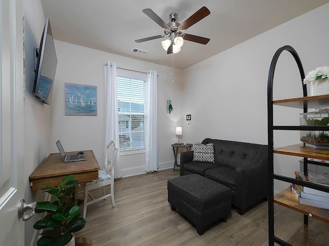 712 Broken Arrow, Waleska, GA 30183 - living room featuring light wood-type flooring, a ceiling fan, and an office area