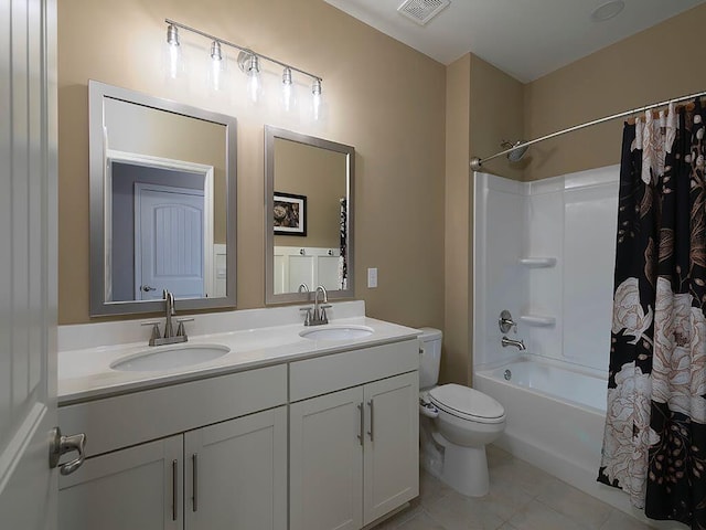 712 Broken Arrow, Waleska, GA 30183 - bathroom with double vanity, shower / tub combo, and tile patterned floors