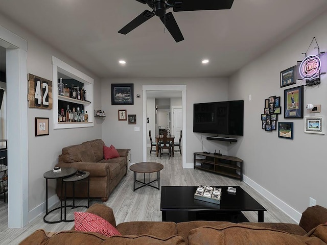 712 Broken Arrow, Waleska, GA 30183 - living area featuring a ceiling fan, recessed lighting, and wood finished floors