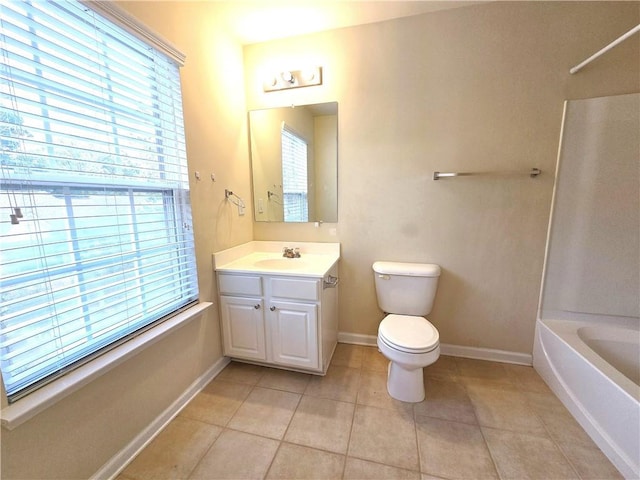 2104 Meadow Peak Rd, Duluth, GA 30097 - full bathroom featuring vanity, toilet, bathing tub / shower combination, tile patterned floors, and baseboards